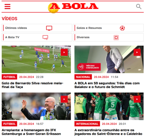 abola.pt homepage